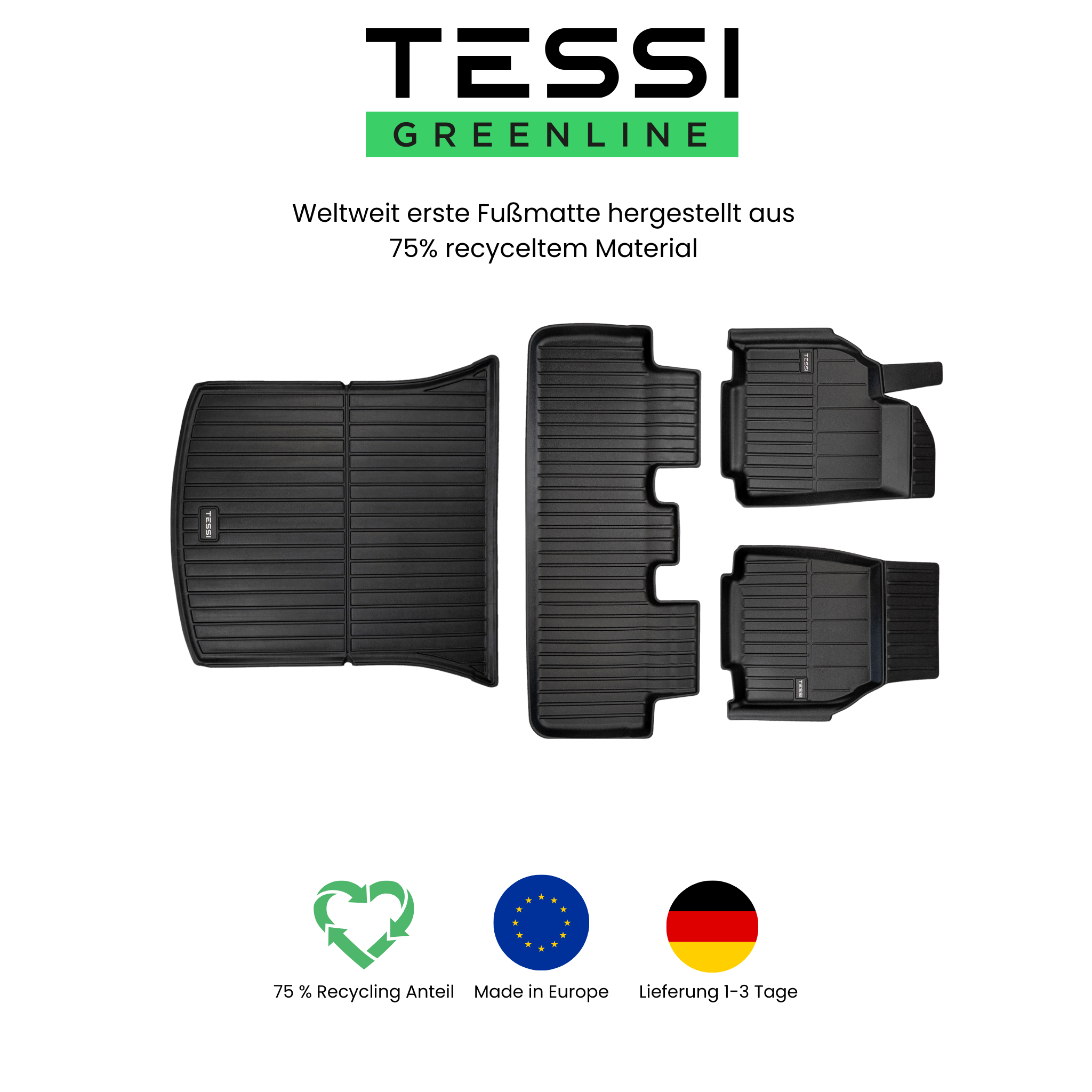 Tesla Model Y 4-Teiliges Gummimattenset Tessi® Greenline 75% Recycling Material