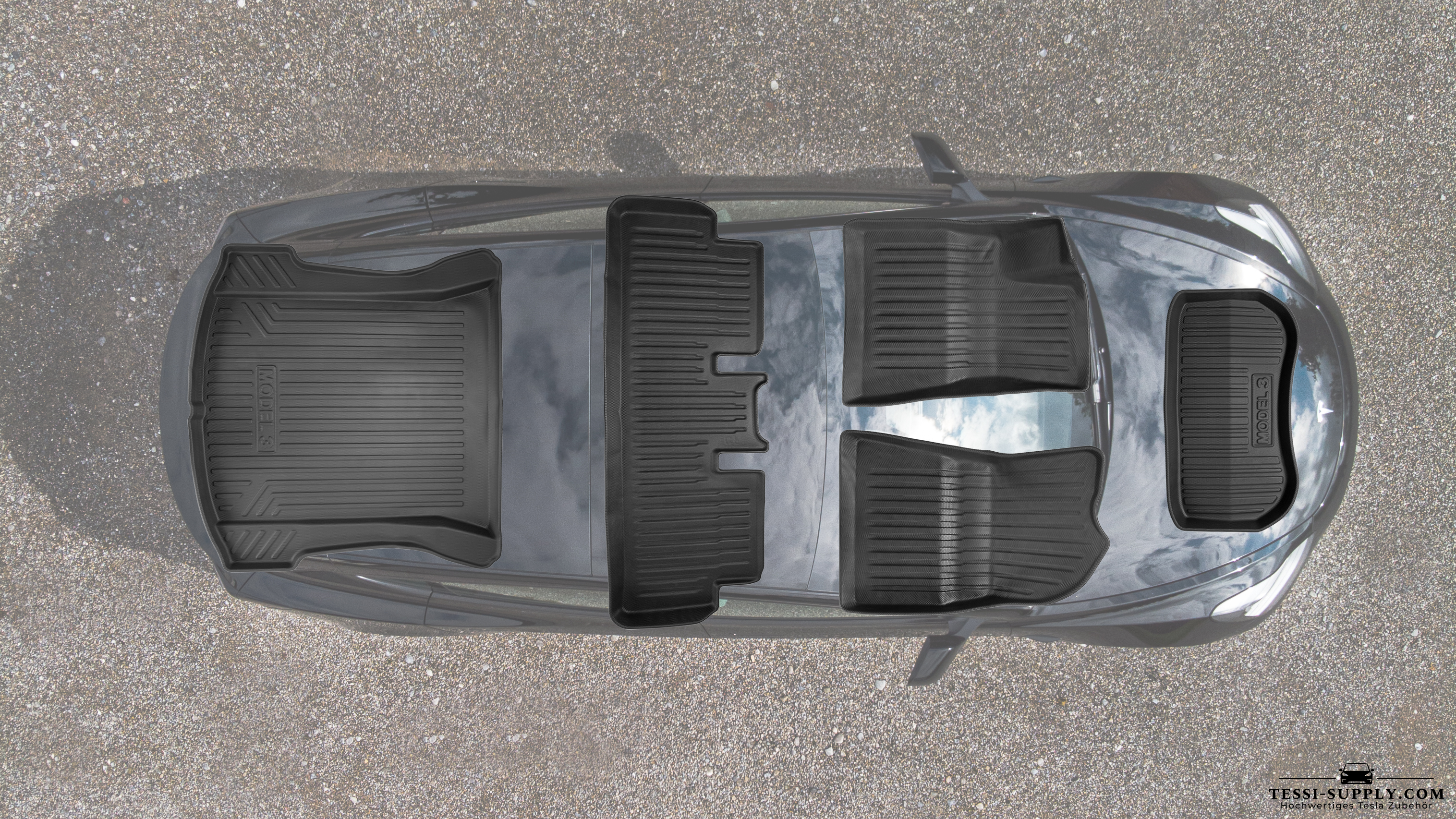 Tesla Model 3 Gummimatten V3 5-Teilig Komplettset Fußmatten, Frunk und Trunk